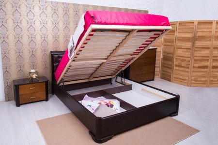 Кровать Милена с подъемным механизмом мягкая спинка ромбы "Олимп" 140х200
