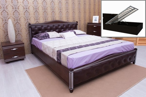 Кровать Прованс патина с подъемным механизмом и мягкой спинкой ромбы "Олимп" 120х200